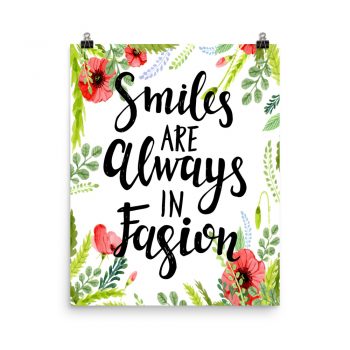 Poster Wall Art Portrait Print - Smiles Are Always in Fashion - Watercolor Red Poppy Flowers Green Leaves Leaf