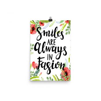 Poster Wall Art Portrait Print - Smiles Are Always in Fashion - Watercolor Red Poppy Flowers Green Leaves Leaf