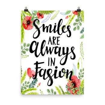 Poster Wall Art Portrait Print - Smiles Are Always in Fashion - Watercolor Red Poppy Flowers Green Leaves Leaf