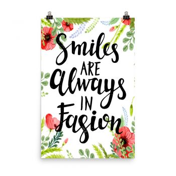 Poster Wall Art Portrait Print - Smiles Are Always in Fashion - Watercolor Red Poppy Flowers Green Leaves Leaf