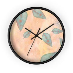 Wall Clock Colorful Blue Leaves Leaf Beige Cream Coral Brown Art Print Old Antique Vintage