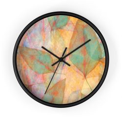 Wall Clock Colorful Leaves Leaf Blue Pink Beige Cream Brown Art Print Old Antique Vintage