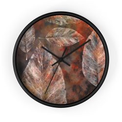 Wall Clock Colorful Leaves Leaf Print Grey Beige Cream Brown Nature Art Print Old Antique Vintage