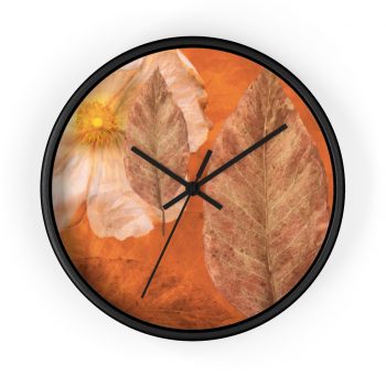 Wall Clock Flower Art Print Old Antique Vintage Botanical Beige Brown Leaf Leaves