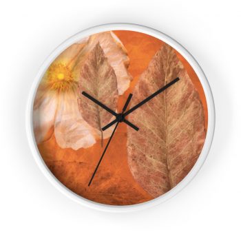 Wall Clock Flower Art Print Old Antique Vintage Botanical Beige Brown Leaf Leaves