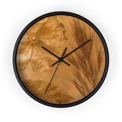 Wall Clock Flower Leaf Wheat Art Print Old Antique Vintage Botanical Beige Cream