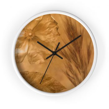 Wall Clock Flower Leaf Wheat Art Print Old Antique Vintage Botanical Beige Cream