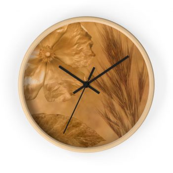 Wall Clock Flower Leaf Wheat Art Print Old Antique Vintage Botanical Beige Cream