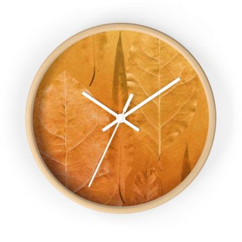 Wall Clock Golden Brown Leaf Print Beige Gold Nature Art Print Old Antique Vintage