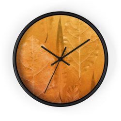 Wall Clock Golden Brown Leaf Print Beige Gold Nature Art Print Old Antique Vintage