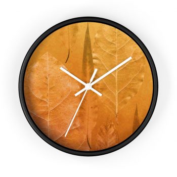 Wall Clock Golden Brown Leaf Print Beige Gold Nature Art Print Old Antique Vintage