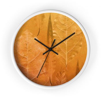 Wall Clock Golden Brown Leaf Print Beige Gold Nature Art Print Old Antique Vintage