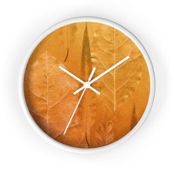 Wall Clock Golden Brown Leaf Print Beige Gold Nature Art Print Old Antique Vintage