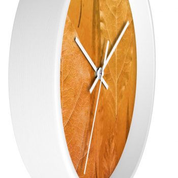 Wall Clock Golden Brown Leaf Print Beige Gold Nature Art Print Old Antique Vintage