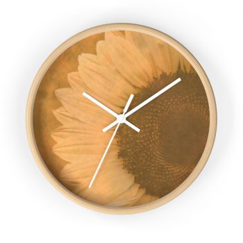 Wall Clock Large Sunflower Flower Art Print Old Antique Vintage Beige Yellow Brown