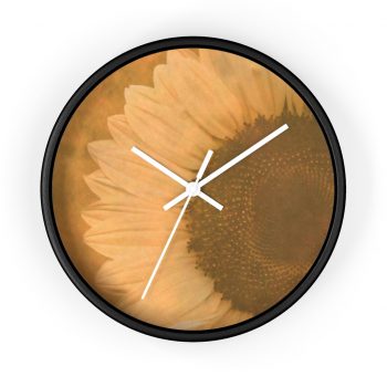 Wall Clock Large Sunflower Flower Art Print Old Antique Vintage Beige Yellow Brown