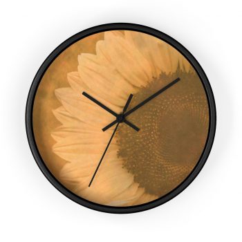 Wall Clock Large Sunflower Flower Art Print Old Antique Vintage Beige Yellow Brown