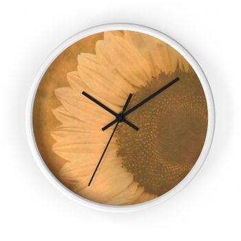 Wall Clock Large Sunflower Flower Art Print Old Antique Vintage Beige Yellow Brown