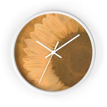 Wall Clock Large Sunflower Flower Art Print Old Antique Vintage Beige Yellow Brown