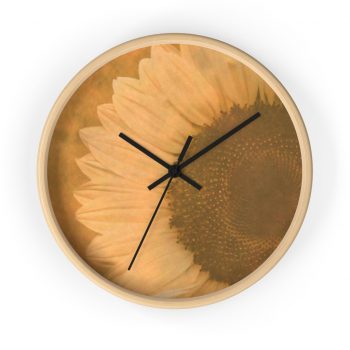 Wall Clock Large Sunflower Flower Art Print Old Antique Vintage Beige Yellow Brown