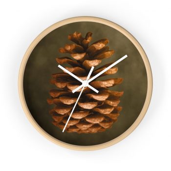 Wall Clock Pine Cone Print Beige Green Brown Nature Art Print Old Antique Vintage