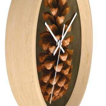 Wall Clock Pine Cone Print Beige Green Brown Nature Art Print Old Antique Vintage