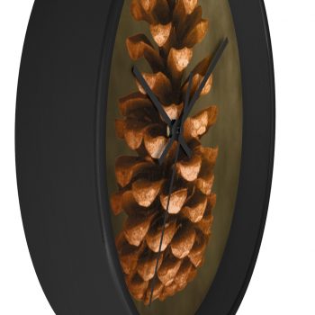 Wall Clock Pine Cone Print Beige Green Brown Nature Art Print Old Antique Vintage