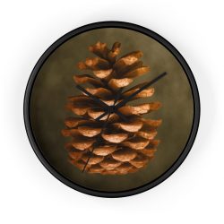 Wall Clock Pine Cone Print Beige Green Brown Nature Art Print Old Antique Vintage