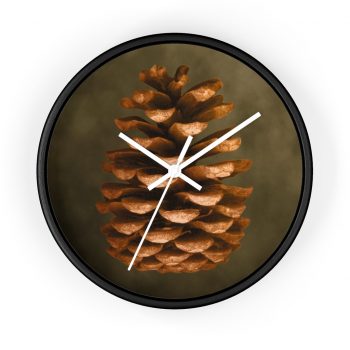 Wall Clock Pine Cone Print Beige Green Brown Nature Art Print Old Antique Vintage