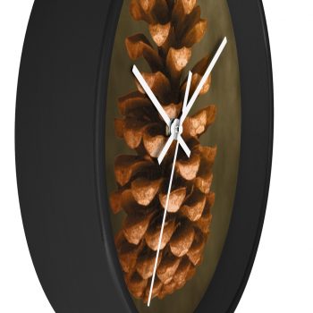 Wall Clock Pine Cone Print Beige Green Brown Nature Art Print Old Antique Vintage