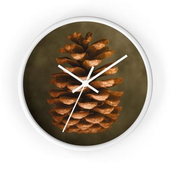 Wall Clock Pine Cone Print Beige Green Brown Nature Art Print Old Antique Vintage