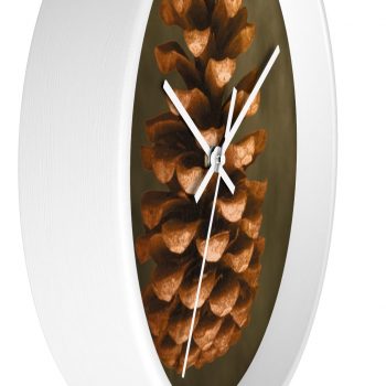 Wall Clock Pine Cone Print Beige Green Brown Nature Art Print Old Antique Vintage