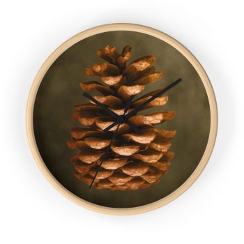 Wall Clock Pine Cone Print Beige Green Brown Nature Art Print Old Antique Vintage