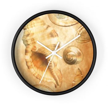 Wall Clock Sea Shells Seashells Ocean Cream Beige Brown Gold Art Print Old Antique Vintage