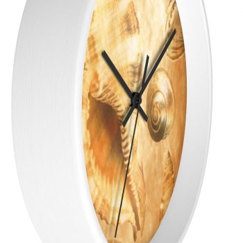 Wall Clock Sea Shells Seashells Ocean Cream Beige Brown Gold Art Print Old Antique Vintage