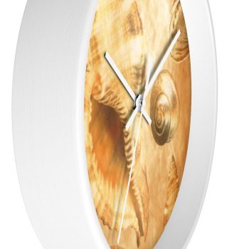 Wall Clock Sea Shells Seashells Ocean Cream Beige Brown Gold Art Print Old Antique Vintage