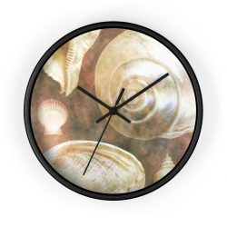 Wall Clock Sea Shells Seashells Ocean Grey Silver Beige Sand Art Print Old Antique Vintage