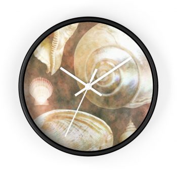 Wall Clock Sea Shells Seashells Ocean Grey Silver Beige Sand Art Print Old Antique Vintage