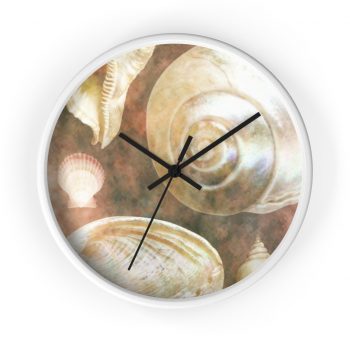 Wall Clock Sea Shells Seashells Ocean Grey Silver Beige Sand Art Print Old Antique Vintage