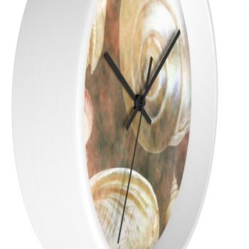 Wall Clock Sea Shells Seashells Ocean Grey Silver Beige Sand Art Print Old Antique Vintage