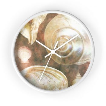 Wall Clock Sea Shells Seashells Ocean Grey Silver Beige Sand Art Print Old Antique Vintage