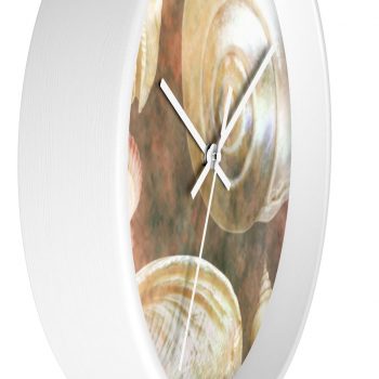 Wall Clock Sea Shells Seashells Ocean Grey Silver Beige Sand Art Print Old Antique Vintage