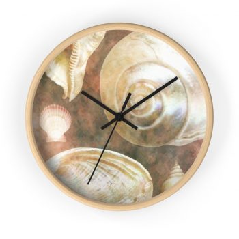 Wall Clock Sea Shells Seashells Ocean Grey Silver Beige Sand Art Print Old Antique Vintage