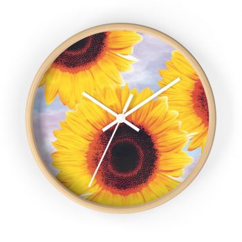 Wall Clock Sunflowers Flower Art Print Old Antique Vintage Blue Yellow Brown