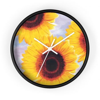 Wall Clock Sunflowers Flower Art Print Old Antique Vintage Blue Yellow Brown