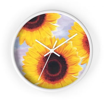 Wall Clock Sunflowers Flower Art Print Old Antique Vintage Blue Yellow Brown