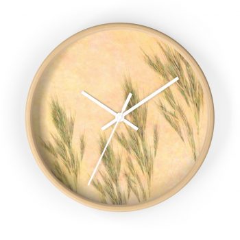 Wall Clock Wheat Field Green Beige Landscape Nature Art Print Old Antique Vintage