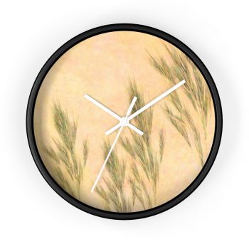 Wall Clock Wheat Field Green Beige Landscape Nature Art Print Old Antique Vintage