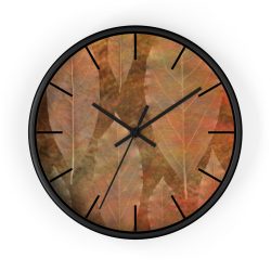 Wall Clock With Lines Colorful Leaf Copper Brown Beige Nature Art Print Old Antique Vintage