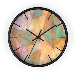 Wall Clock With Lines Colorful Leaves Leaf Blue Pink Beige Cream Brown Art Print Old Antique Vintage